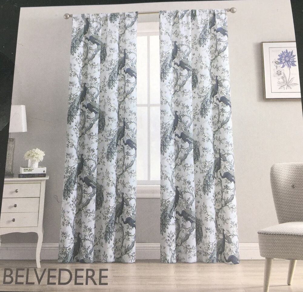 2 Sets Laura Ashley Peacock Curtain Panels 38x108 Belvedere Floral Blue Green